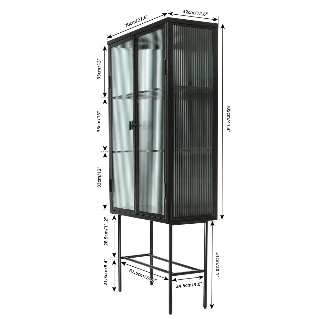 Black Fluted Glass High Cabinet with Dual Doors Q155479