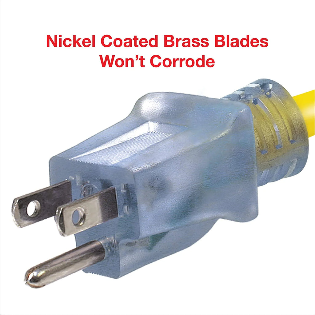 12/3 SJTOW 100 ft Outdoor Extension Cord with 5 Outlet Adapter, Yellow X368737