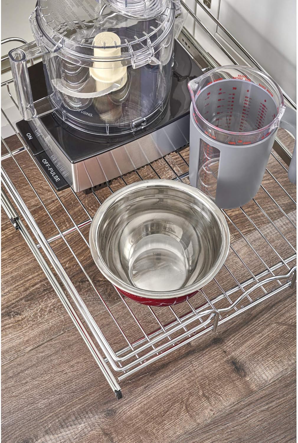 18 Inch x 20 Inch Single Wire Basket Pull Out Shelf Storage Organizer, Silver U11759