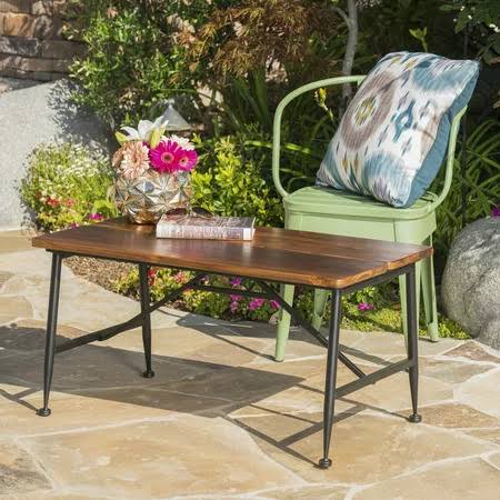 Black Acacia Wood Coffee Table with Iron Accents A189513
