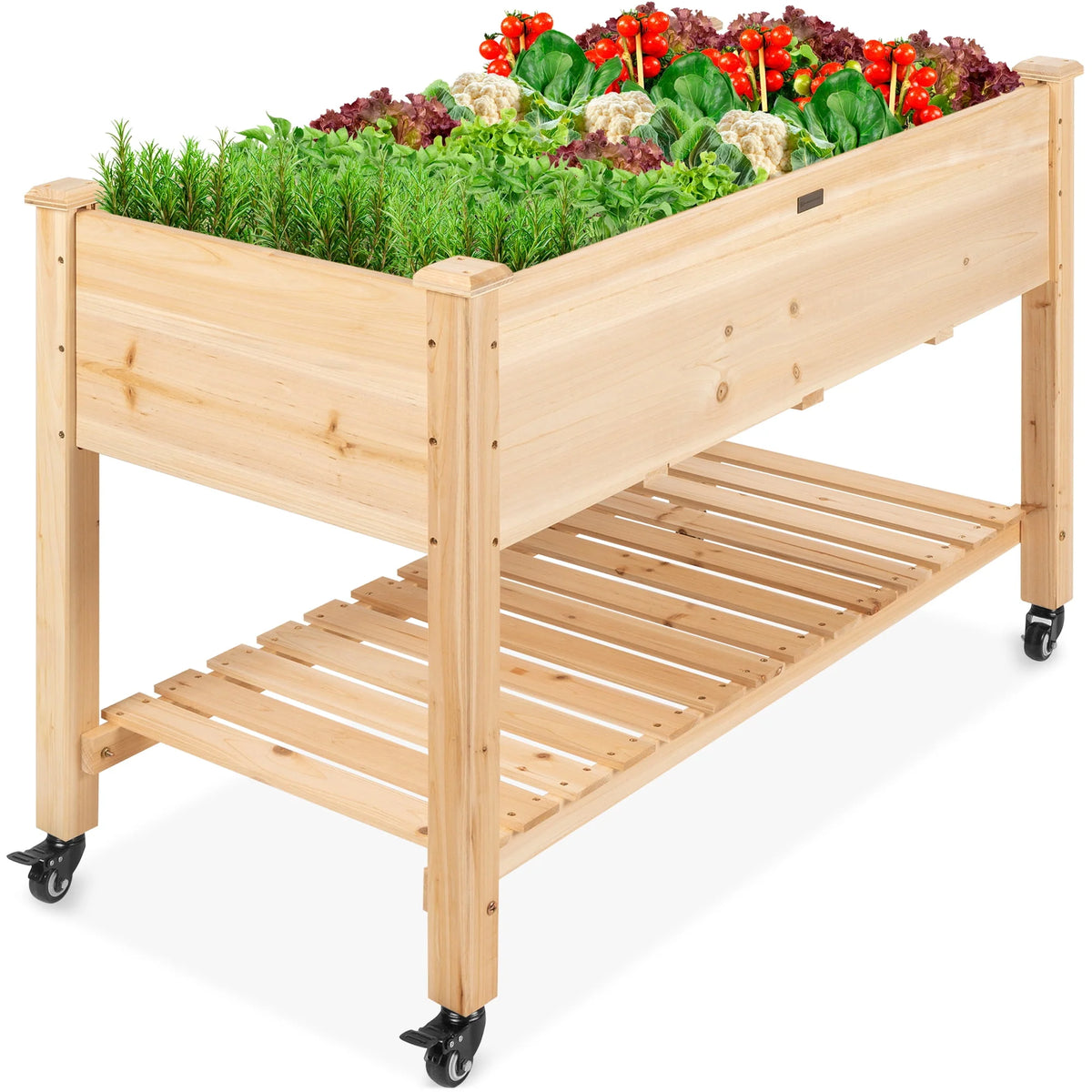 48x24x32in Wood Raised Garden Bed with Wheel Locks V97054