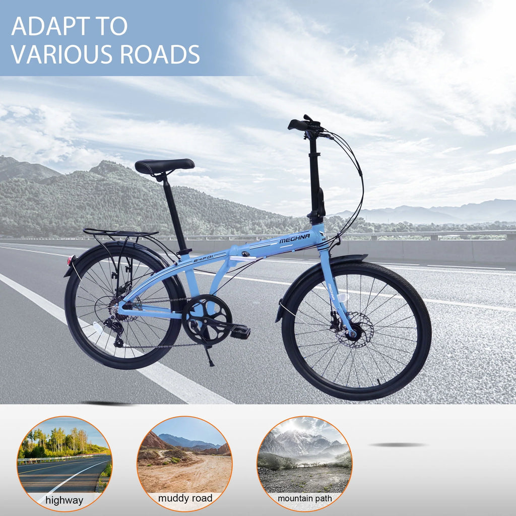 Blue 7 Speed Aluminum Folding Bike Q38031