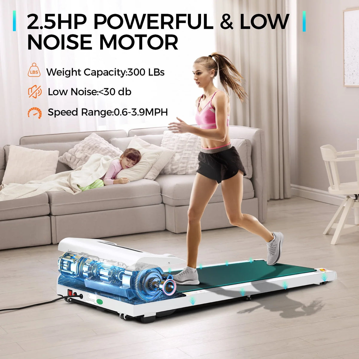 Walking Pad Treadmill 2.5HP Electric Jogging Running Machine with LED Display H224627