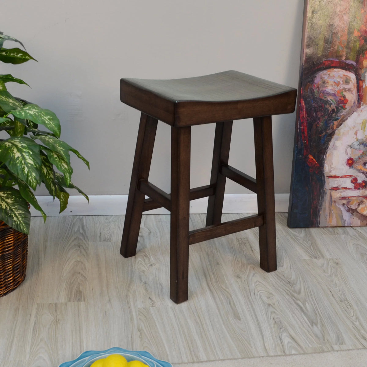 Black Wood Saddle Seat Counter Stool U984