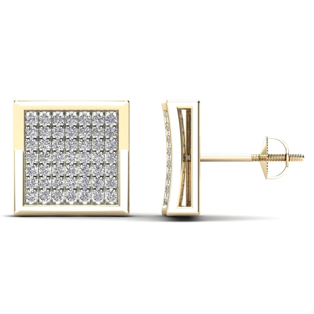 14K Yellow Gold Diamond Square Stud Earrings U283