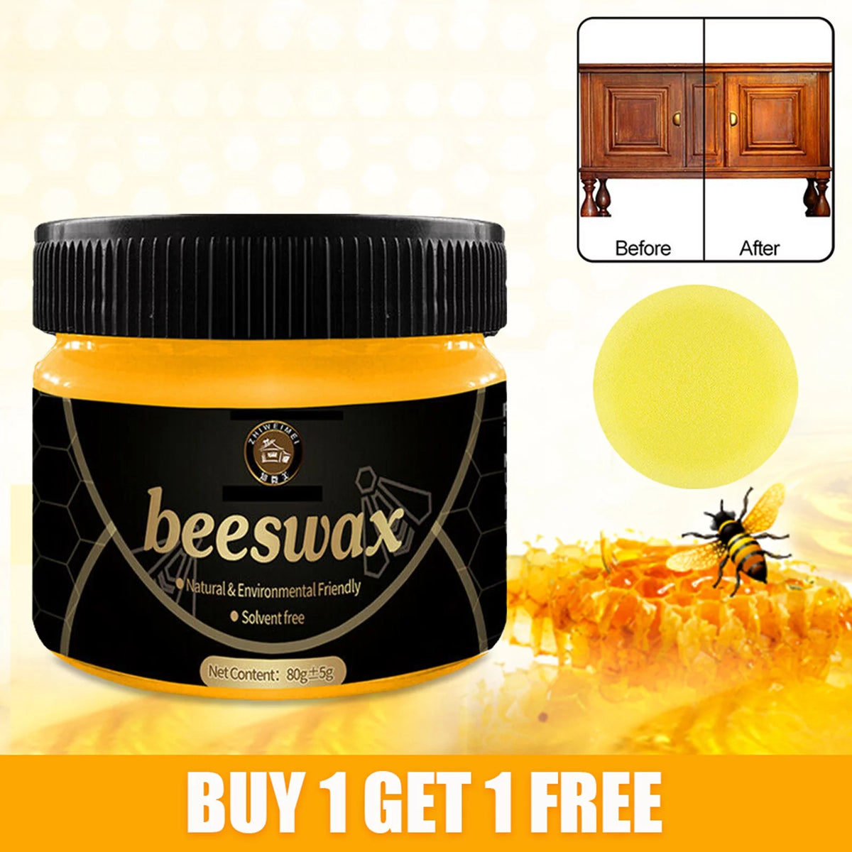 2Pcs Natural Beeswax Wood Furniture Cleaner and Polish T9848