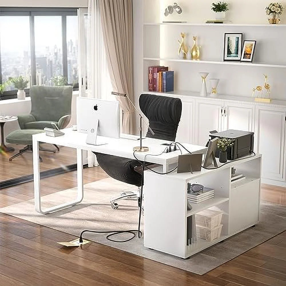 L Shaped Desk with File Cabinet 55 Inch Espresso B317