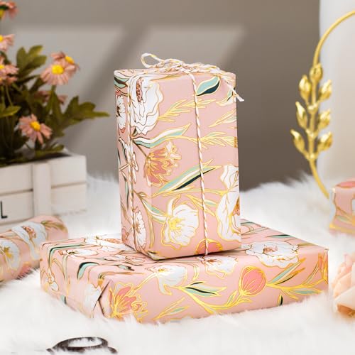 Kraft Floral Wrapping Paper Roll 17 In X 32.8 Ft M526