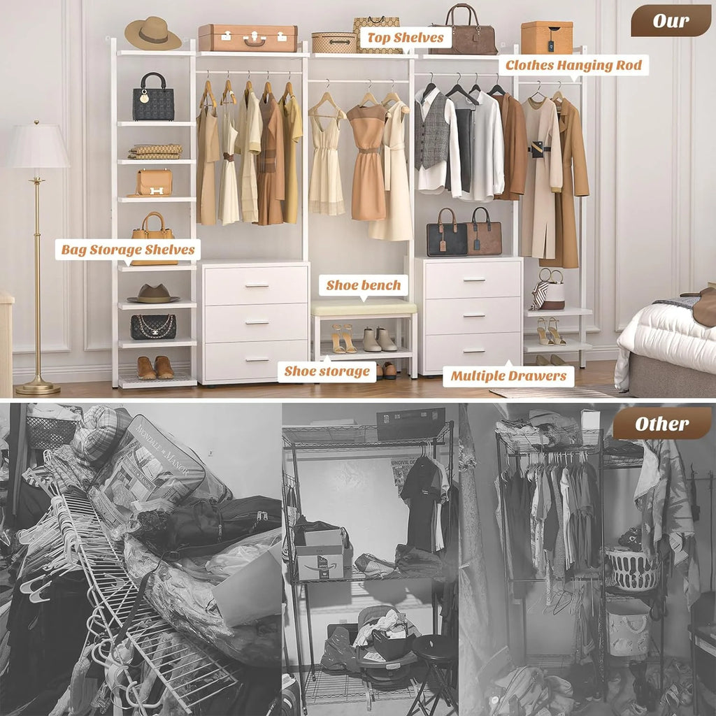 White Heavy Duty Clothing Rack with 6 Drawers B432537