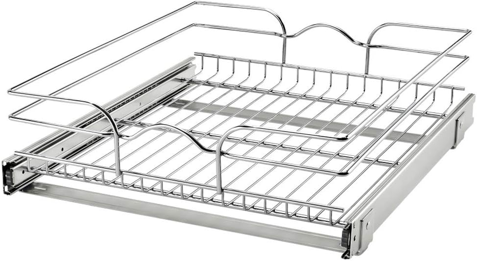 18 Inch x 20 Inch Single Wire Basket Pull Out Shelf Storage Organizer, Silver U11759