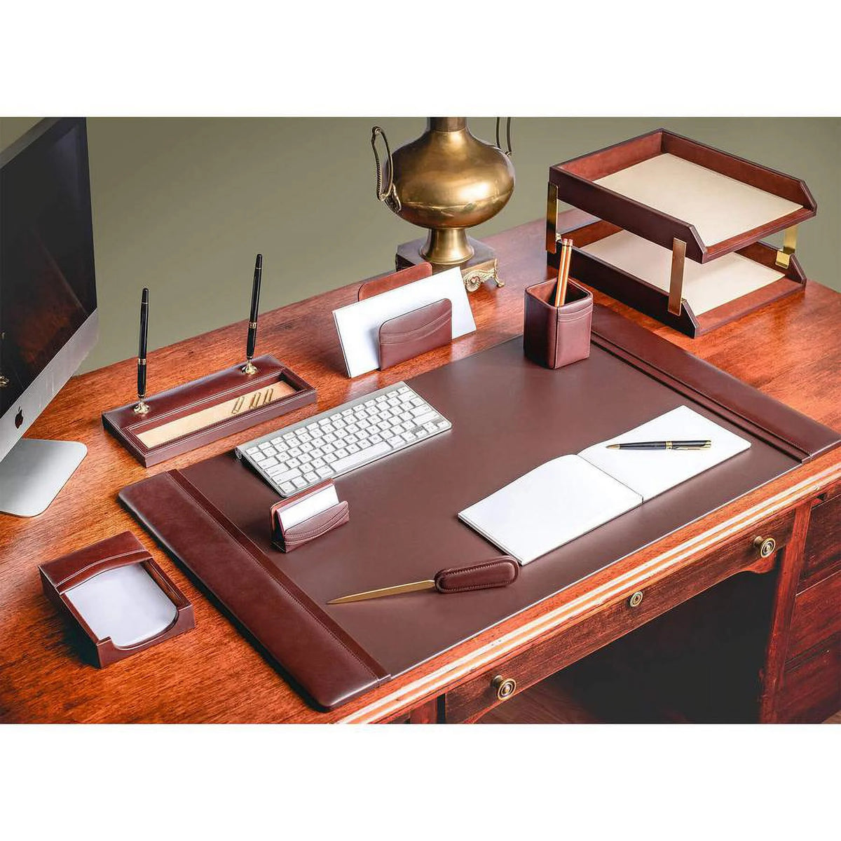 Chocolate Brown Leather 10-Piece Desk Set G545330