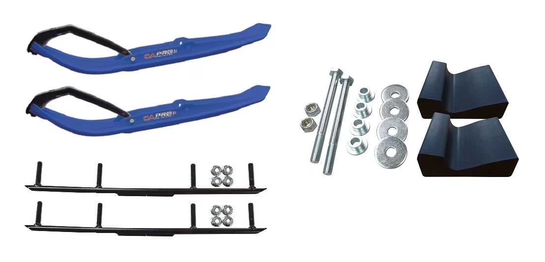 Blue MTX Snowmobile Skis with 4" Round Bars Complete Kit U2360