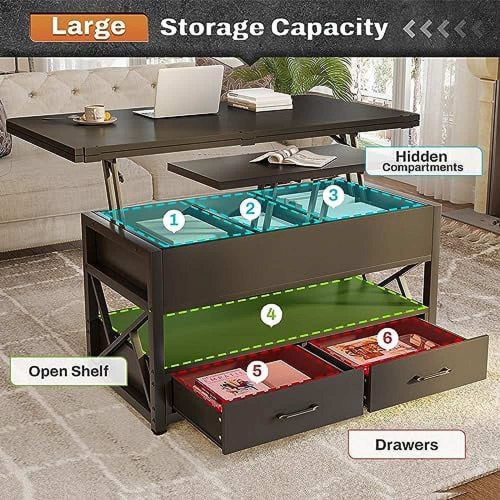 40" Lift Top Coffee Table with 2 Drawers & LED Light H74950