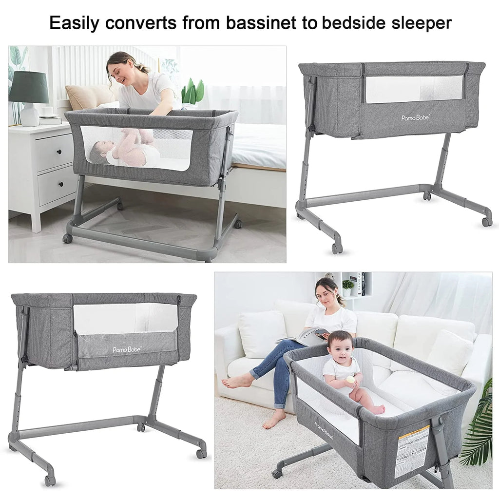 Grey Bassinet with Wheels and Folding Frame T8706