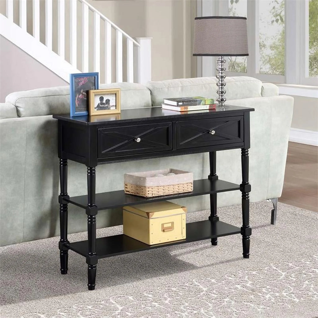 Black 2 Drawer Wood Console Table X251432