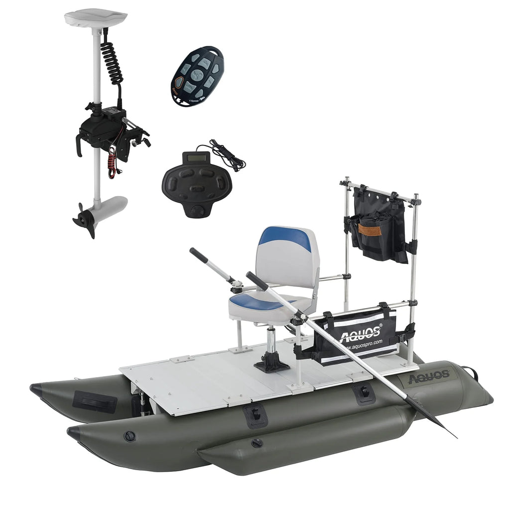 8.8 ft Inflatable Pontoon Boat with Trolling Motor and Foot Control L348689