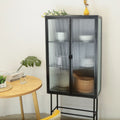 Black Fluted Glass High Cabinet with Dual Doors Q155479