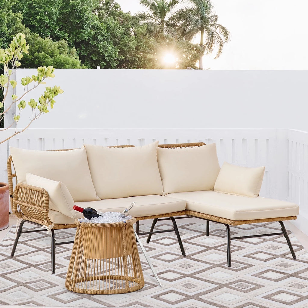 Beige Wicker Outdoor Sectional Sofa E7442