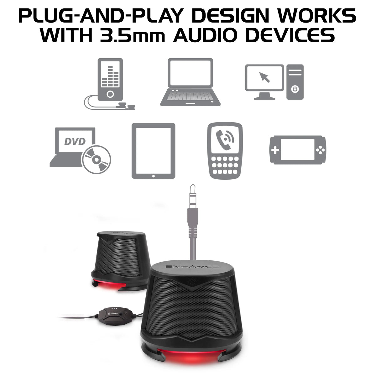 High Excursion Speakers with Red LED Lights, 10W Peak, 3.5mm Wired C40366