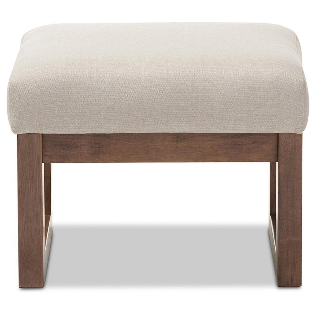 Light Beige and Walnut Upholstered Ottoman H115486