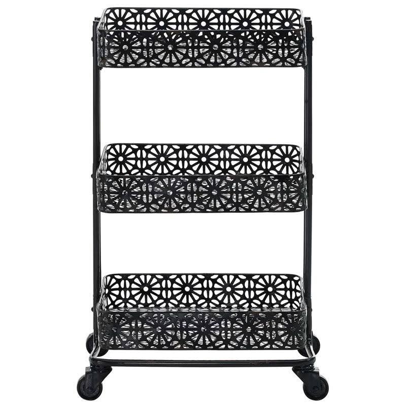 3 Tier Metal Serving Cart in Distressed Glossy Black J523895