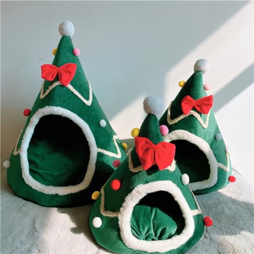 Green Christmas Tree Cat Bed with Detachable Pillow I7945