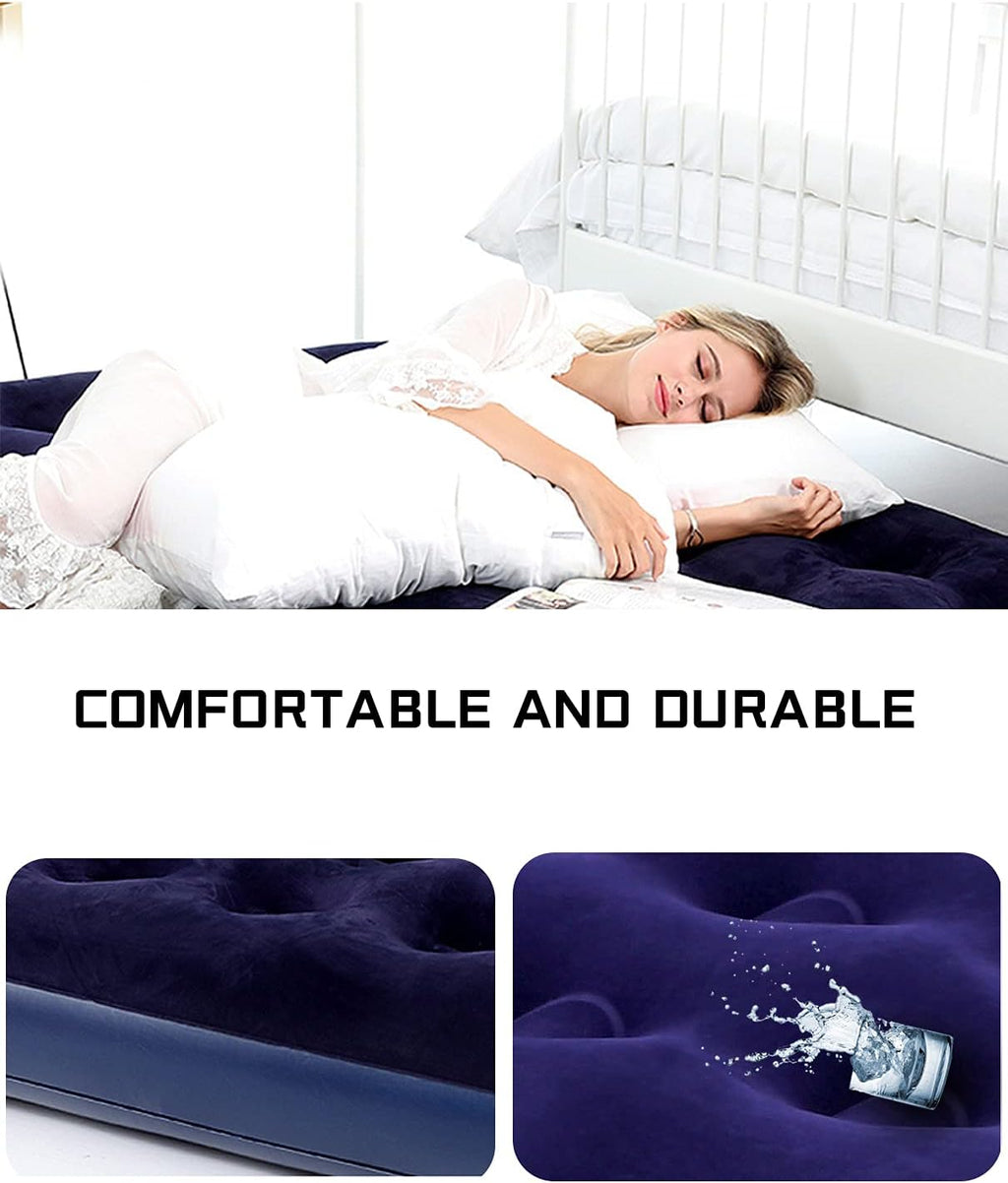 Blue Blow Up Air Mattress with Flocked Top F5803