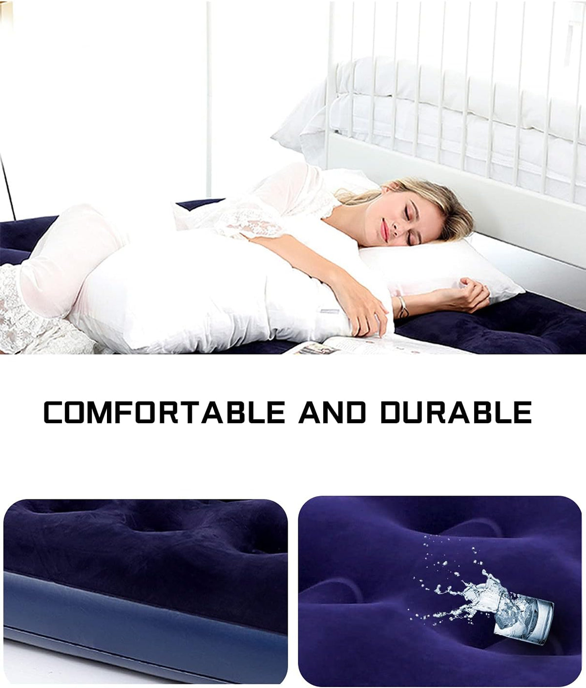 Blue Blow Up Air Mattress with Flocked Top F5803