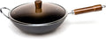Carbon Steel Wok 12.59 Round Bottom Chinese Traditional Iron Pot with Detachable Wooden Handle Gift Pack of 2 Y4608