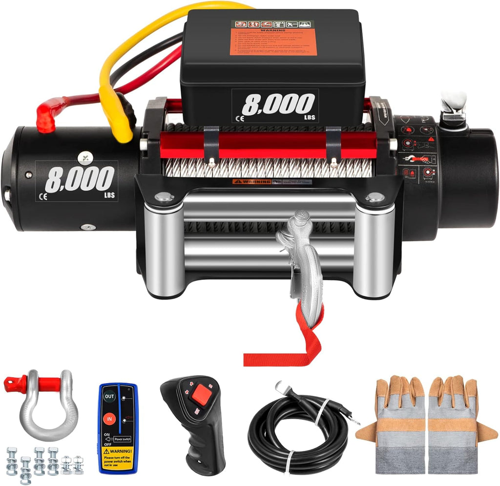 8000lb 12V Electric Winch with Wireless Remote Control Steel Cable D259253