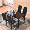 Black 5 Pieces Glass Dining Table and Chairs Set of 4 P37176