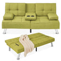 Gray Linen Folding Futon Sofa Bed with Cupholders W88856