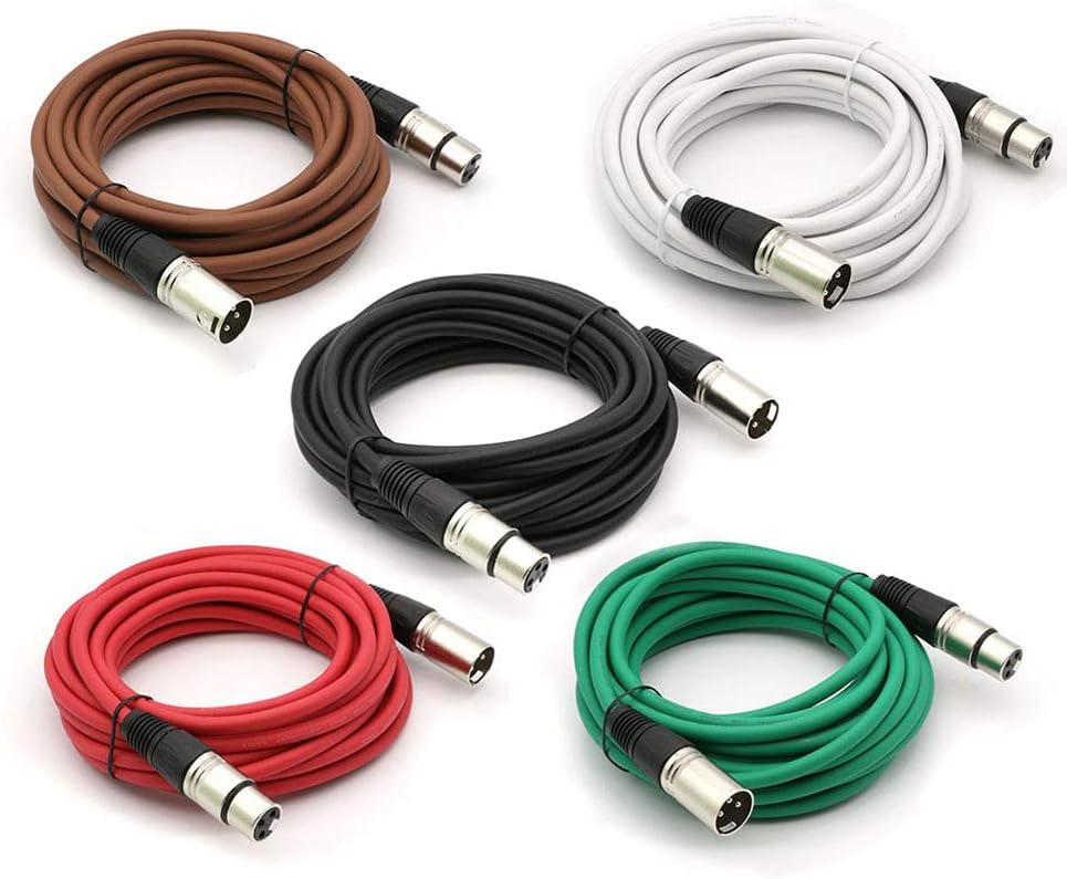 20' Balanced XLR 3 Pin Male to Female Colored Mic Cable 5 Pack U970987