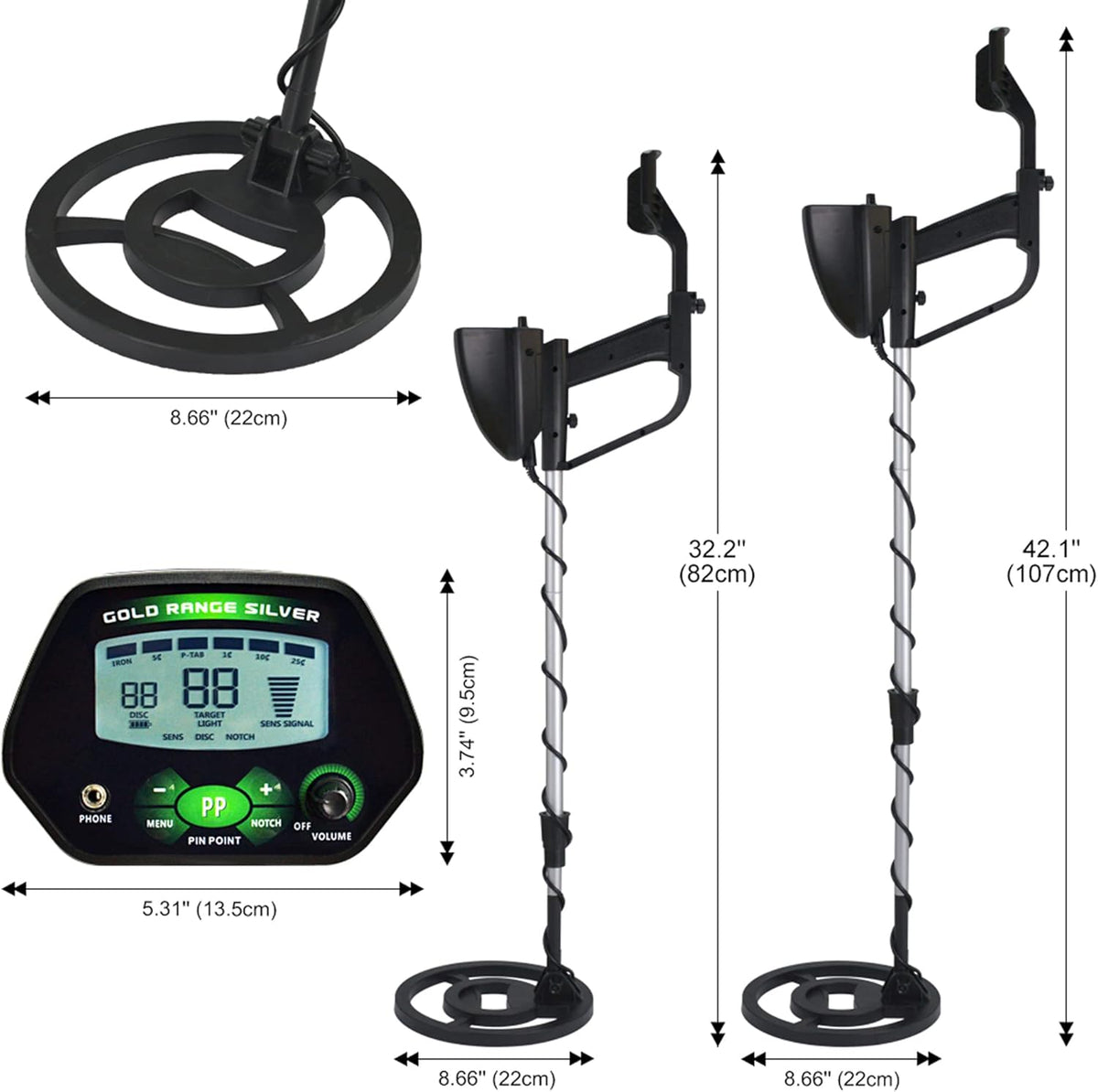 3" LCD Display Underground Metal Detector with 8" Waterproof Search Coil E5057