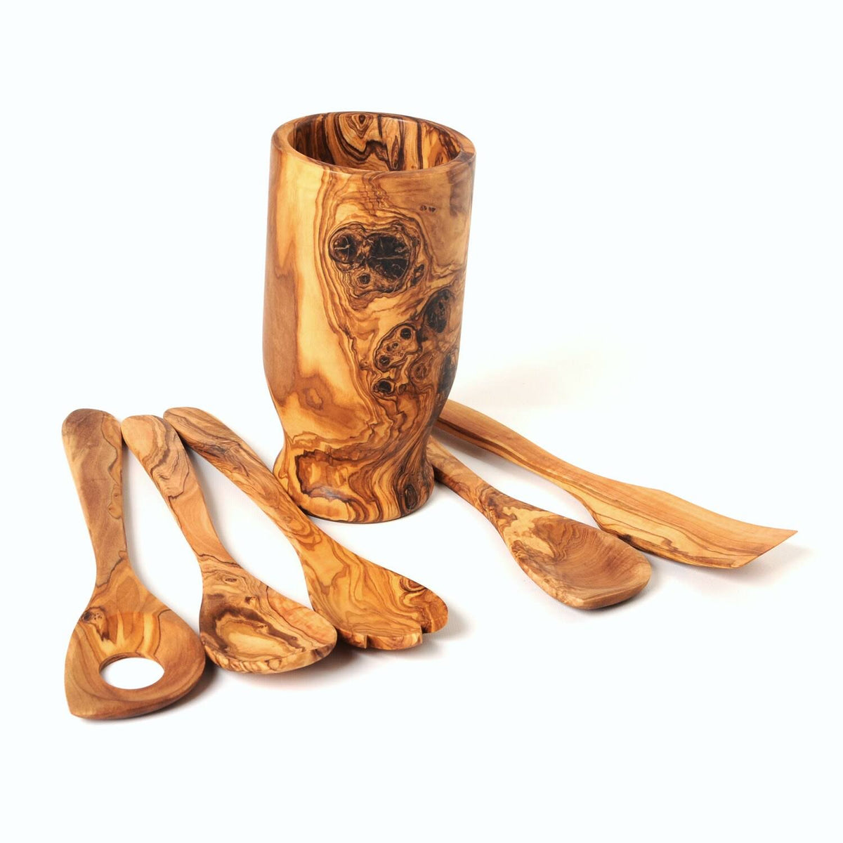 Hand Carved Utensil Holder and 6 Piece Kitchen Tool Set P1667