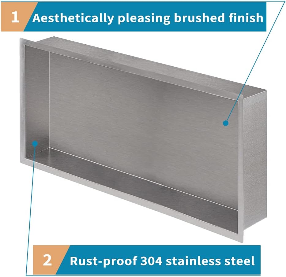 24x12 Brushed Stainless Steel Recessed Shower Shelf T881