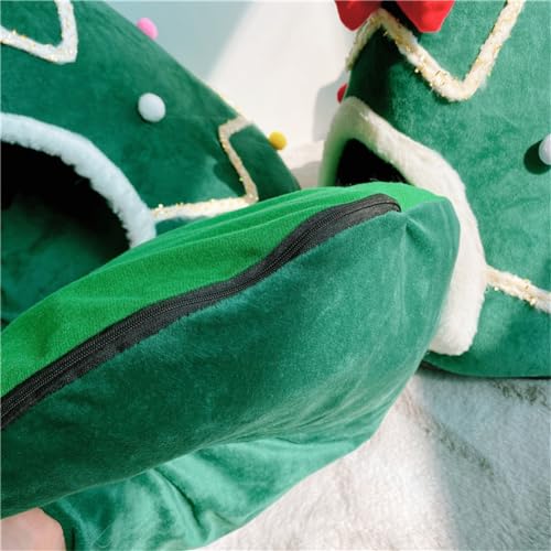Green Christmas Tree Cat Bed with Detachable Pillow I7945