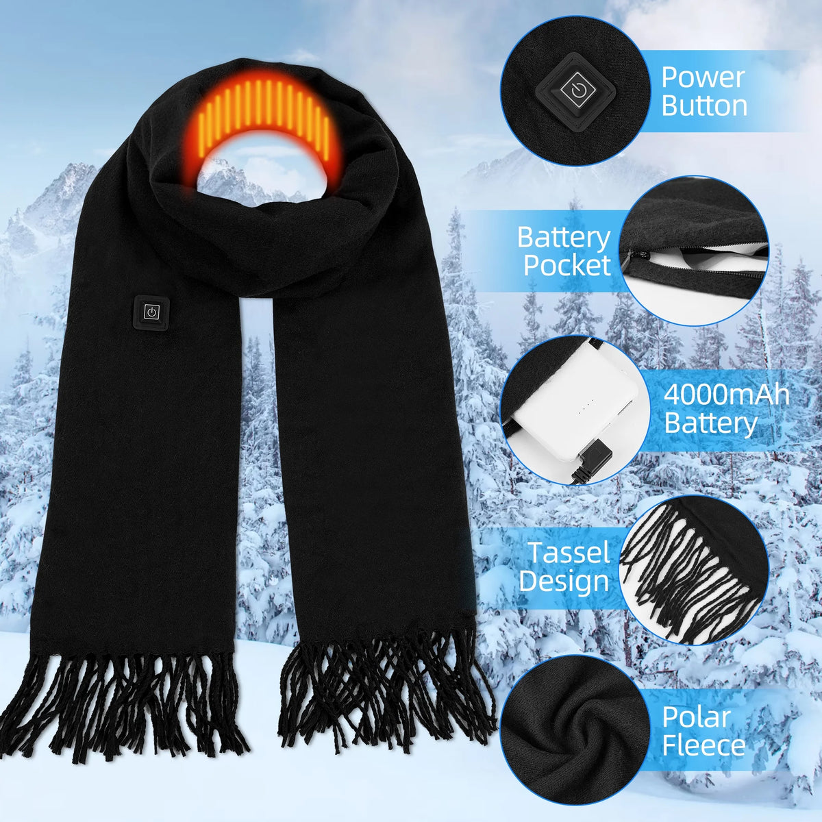 Heated Scarf Black Q7143