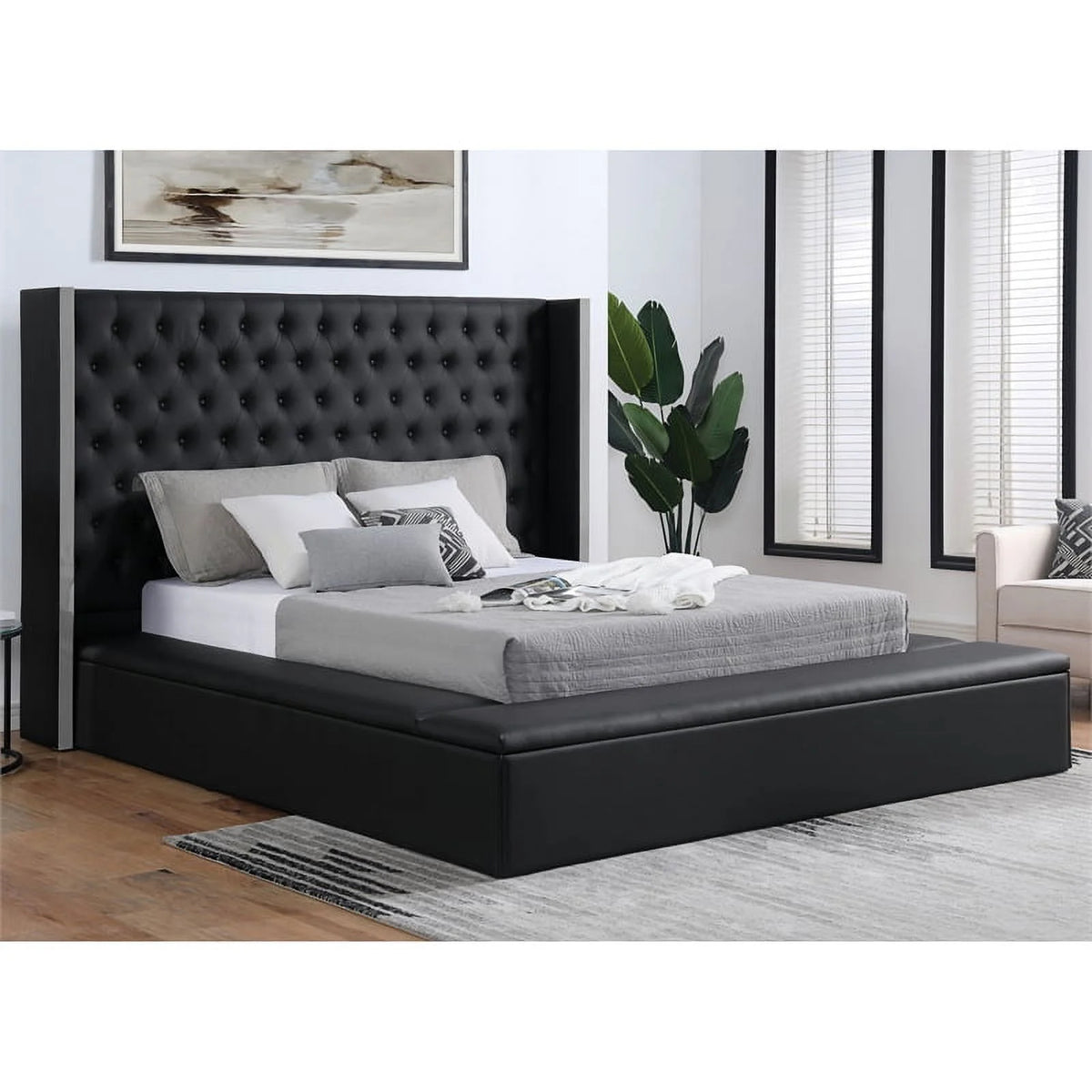 Black Wood Queen Upholstered Bed L945