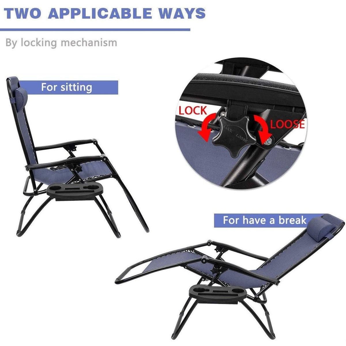 Set of 2 Black Zero Gravity Folding Lounge Chairs B7314