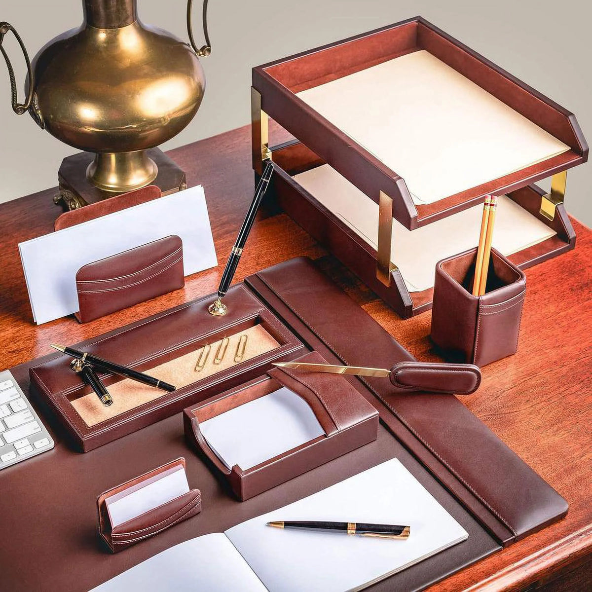 Chocolate Brown Leather 10-Piece Desk Set G545330