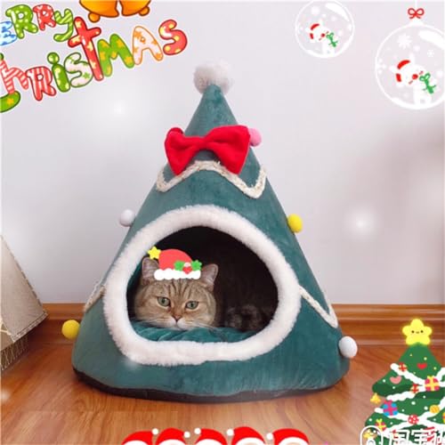 Green Christmas Tree Cat Bed with Detachable Pillow I7945