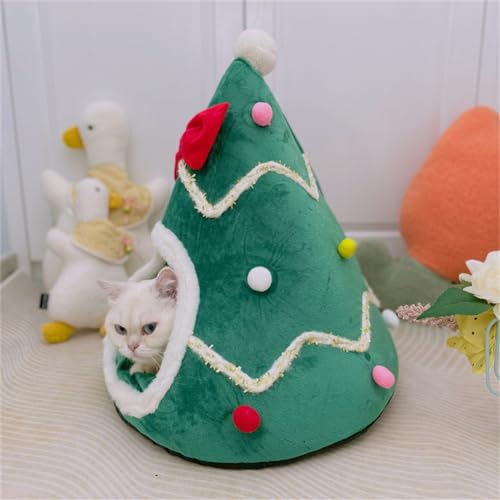 Green Christmas Tree Cat Bed with Detachable Pillow I7945