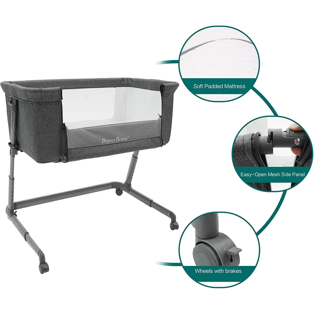 Grey Bassinet with Wheels and Folding Frame T8706