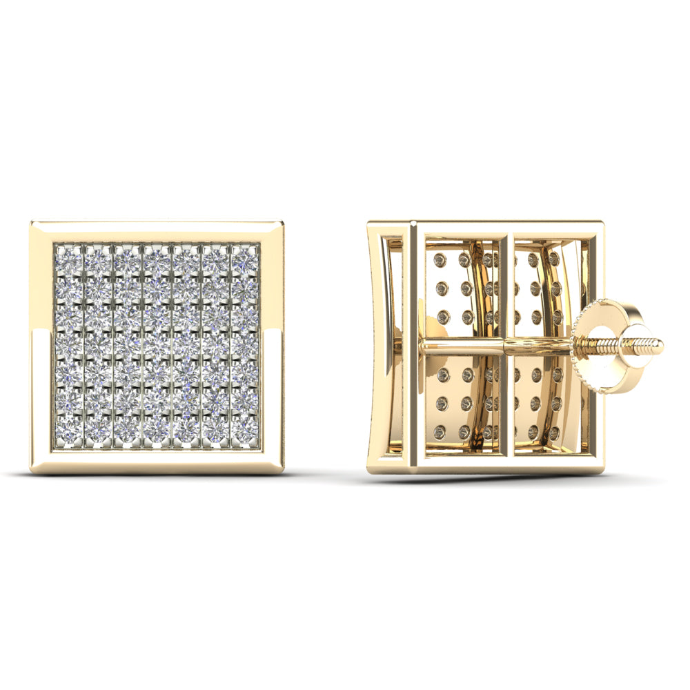 14K Yellow Gold Diamond Square Stud Earrings U283