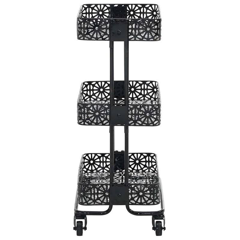 3 Tier Metal Serving Cart in Distressed Glossy Black J523895