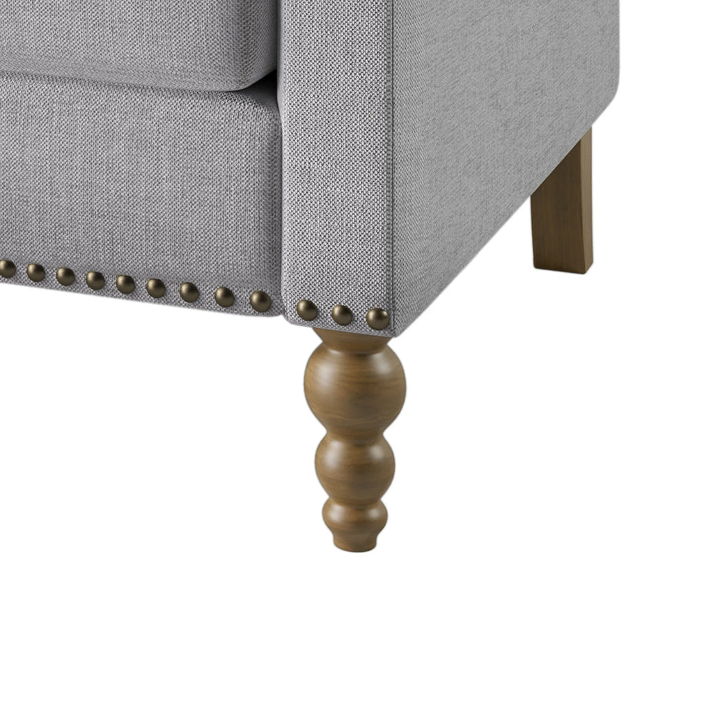 Light Gray Linen Armchair with Wooden Legs G76024