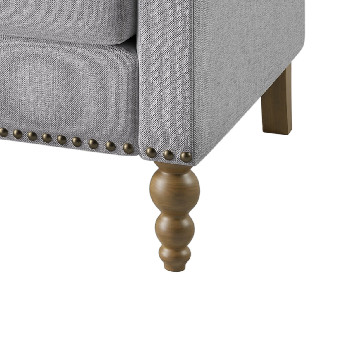 Light Gray Linen Armchair with Wooden Legs G76024