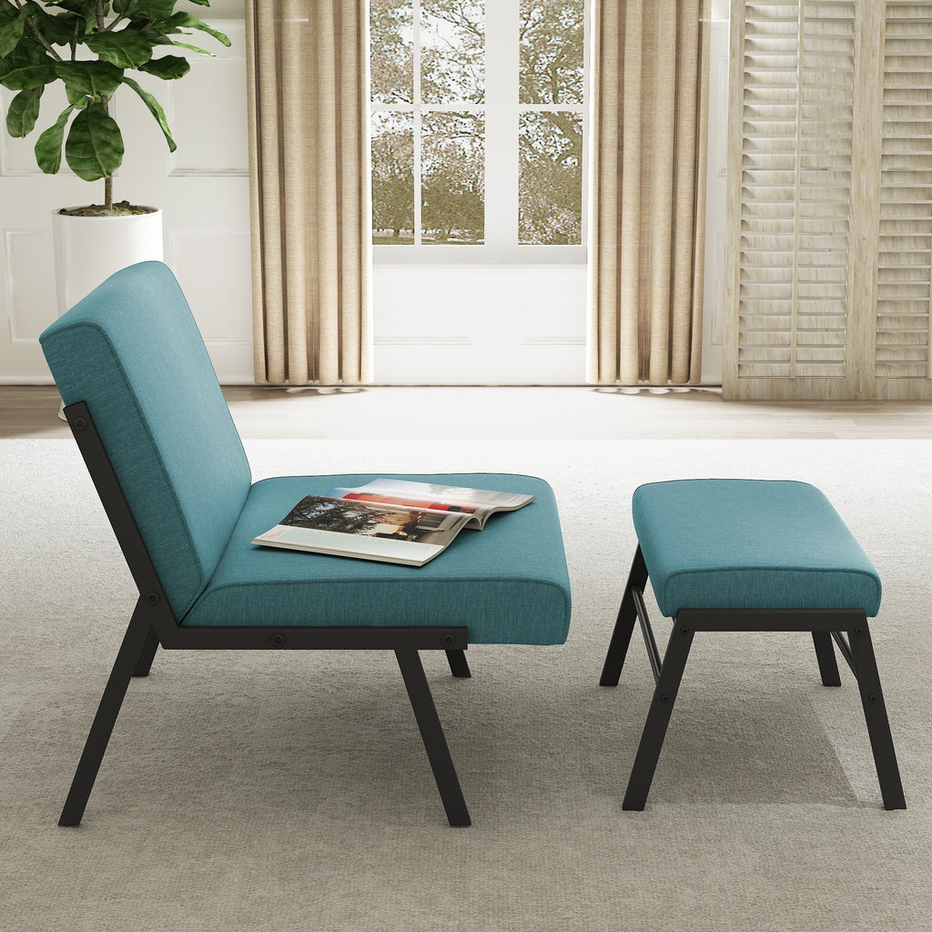 Green Linen Fabric Accent Chair with Ottoman Set R610