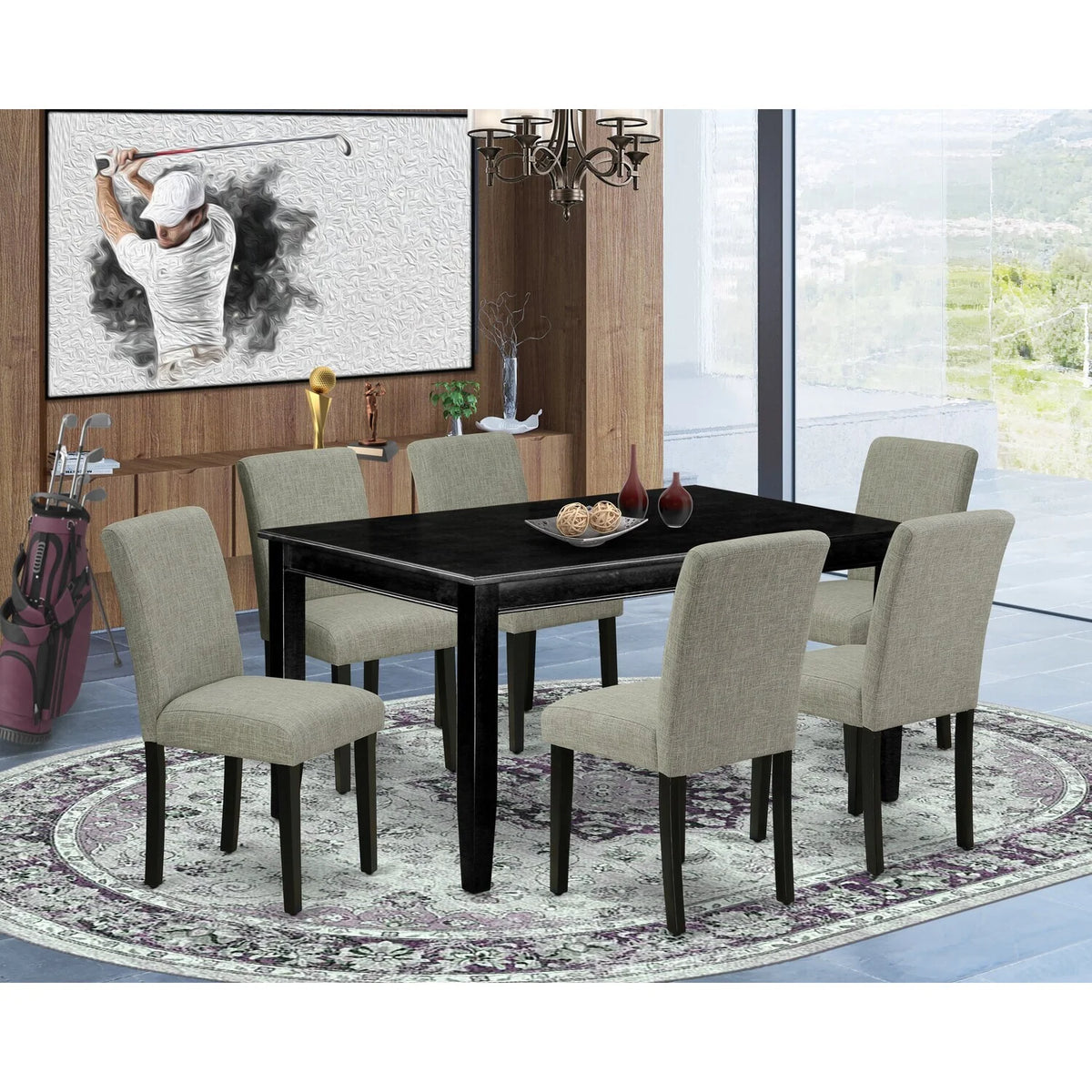 60 Inch Rectangular Dining Table And Six Parson Chair L14393